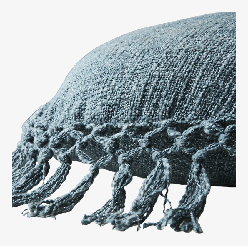 Kudde Fernando Blågrå från Affari med vävd textur och fransar