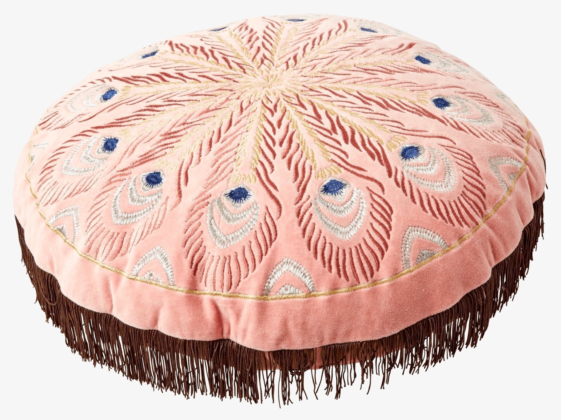 Rund Prydnadskudde Peacock Print Pink från Rice, rosa