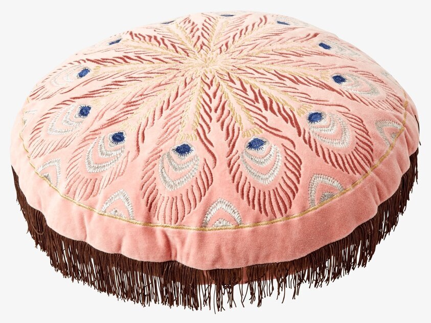 Rund Prydnadskudde Peacock Print Pink från Rice, rosa