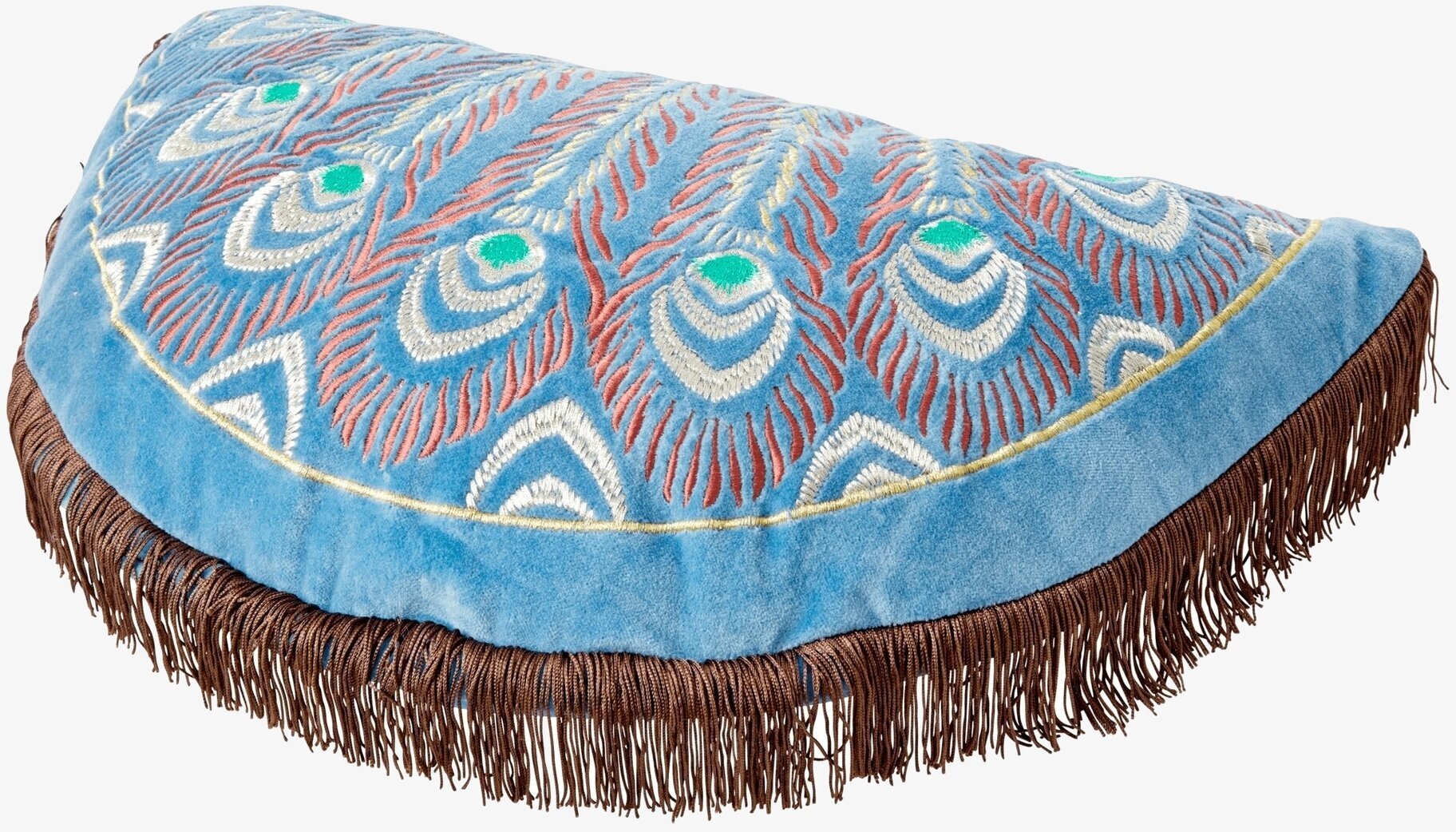 Prydnadskudde Peacock Print Blue från Rice med broderi