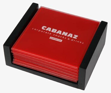 Glasunderlägg 6-p röd från Cabanaz i förvaringslåda