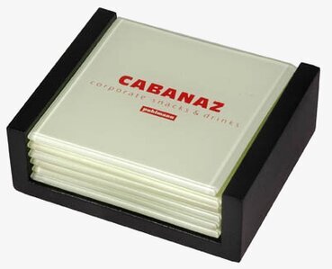 Glasunderlägg 6-p vanilj från Cabanaz i hållare av trä