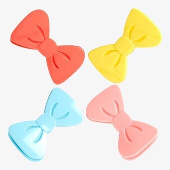 Jumboclips Rosett från Rice i fyra färger på vit bakgrund