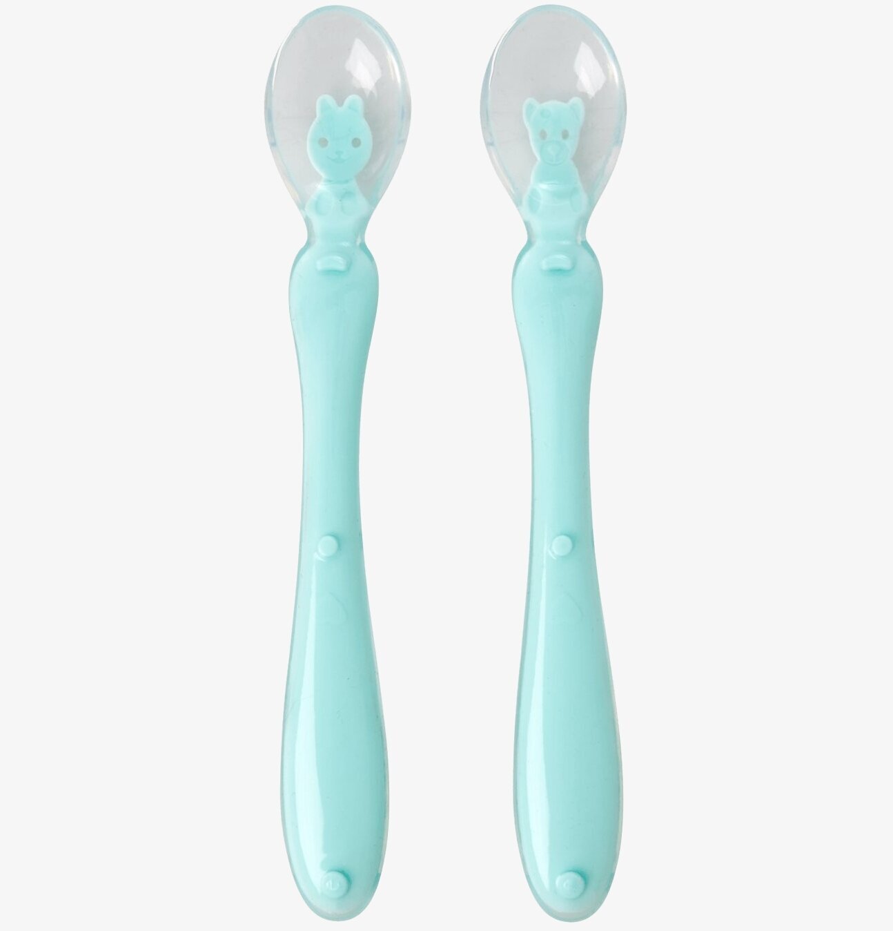 Två Sked Silikon Baby Blue från Rice på vit bakgrund