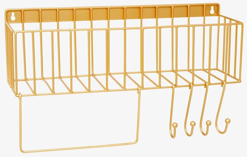 Vägghylla Metal Guld från Rice med krokar och rutnätsdesign