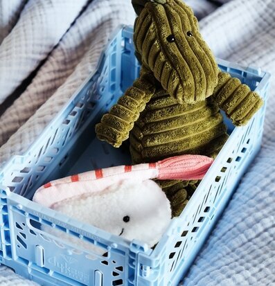 Förvaringsback Mini Almond Green från Aykasa med gosedjur