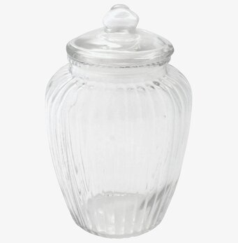 Bild av stilren räfflad glasburk med lock och detaljer