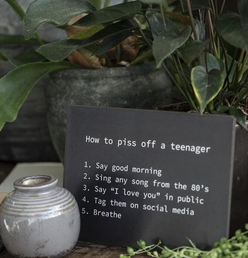 Metallskylt - Teenager från IB Laursen på rustik träyta