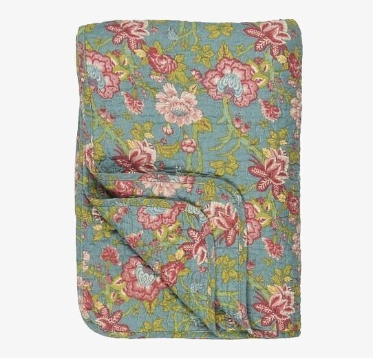 Pläd Petrol Blomster från IB Laursen med färgglada blommor