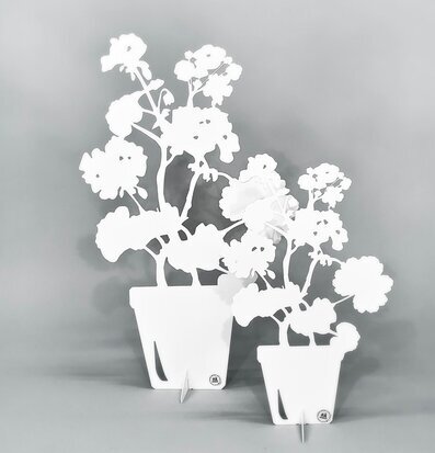 #ÄlskaPlåt Pelargon Stor Vit från Älskaplåt mot grå bakgrund