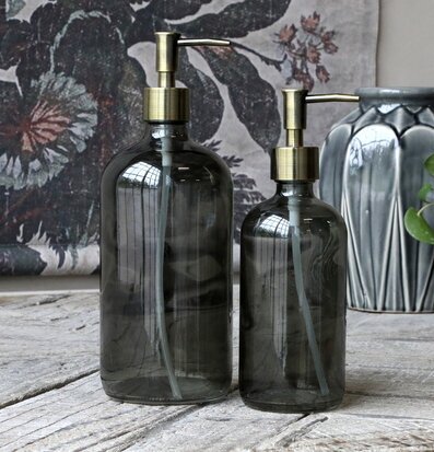 Glasflaska Med Pump Stenkol 1000 ml Badrum Chic Antique Diskmedelspumpar Behållare för diskmedel Tvålpumpar tvål