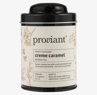 Bild av elegant teförpackning med crème caramel smak