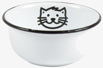 Kattskål Emalj från IB Laursen med vit yta och kattmotiv