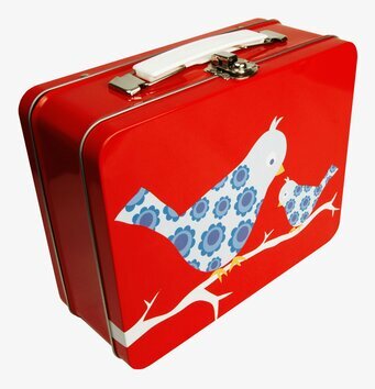 Lunchbox - Fåglar från Blafre med röd färg och blå fåglar