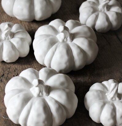 Pumpa Dekor Vit från Majas Cottage på mörkt träunderlag