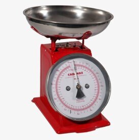 Köksvåg röd från Cabanaz med analog urtavla och skål