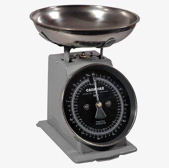 Köksvåg stålgrå från Cabanaz med analog skala och stålskål