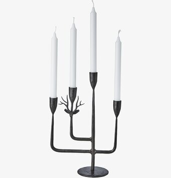 Ljusstake Thor Svart från Affari med hjortdetalj och fyra armar