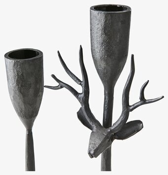 Ljusstake Thor Svart från Affari med hjorthuvud och horn