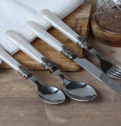 Bestick 16 Delar - Antik Pärlemor Chic Antique Sked Kniv (att äta med) Gaffel
