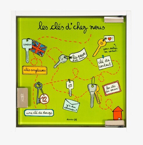 Nyckelskåp grön från Derriére la porte med färgglada nycklar