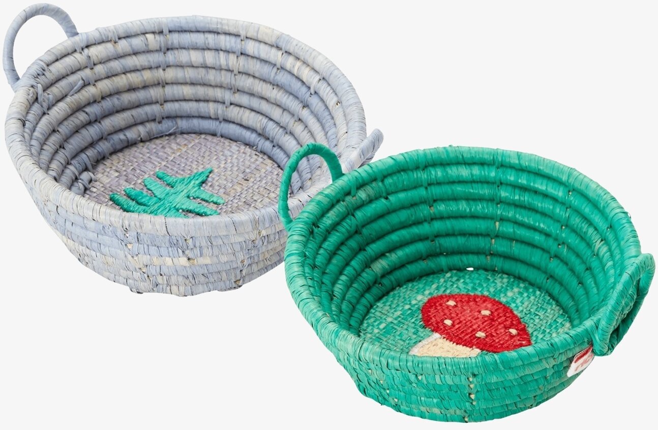 Liten Handbroderad Korg från Rice i blått och grönt