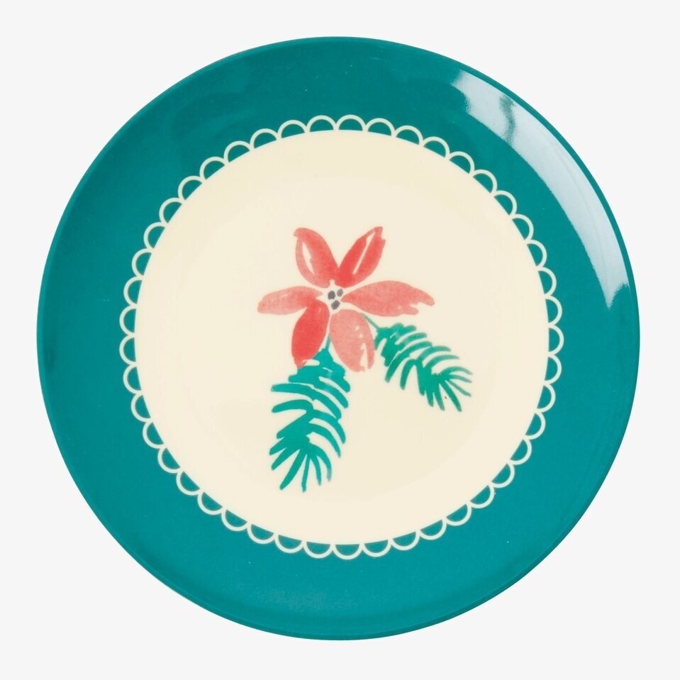 Desserttallrik Poinsettia Print Xmas från Rice med julmotiv