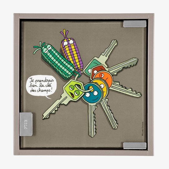 Nyckelskåp grå från Derriére la porte med glasruta och krokar