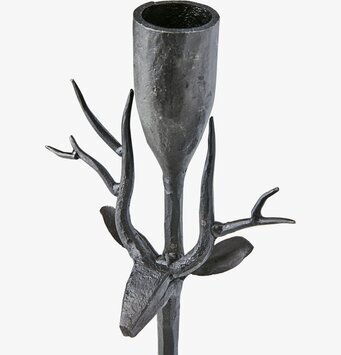 Ljusstake Svart Thor från Affari med hjorthorn och rå design