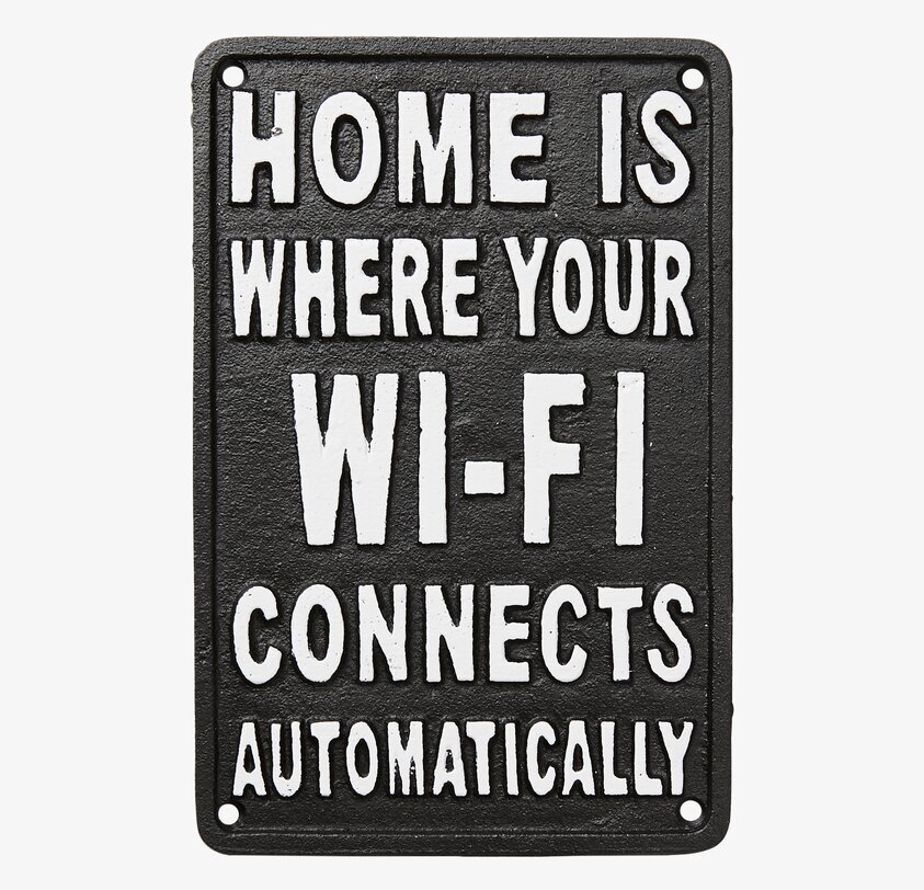 Facia Skylt - Wi-Fi från Affari med texten HOME IS WHERE...