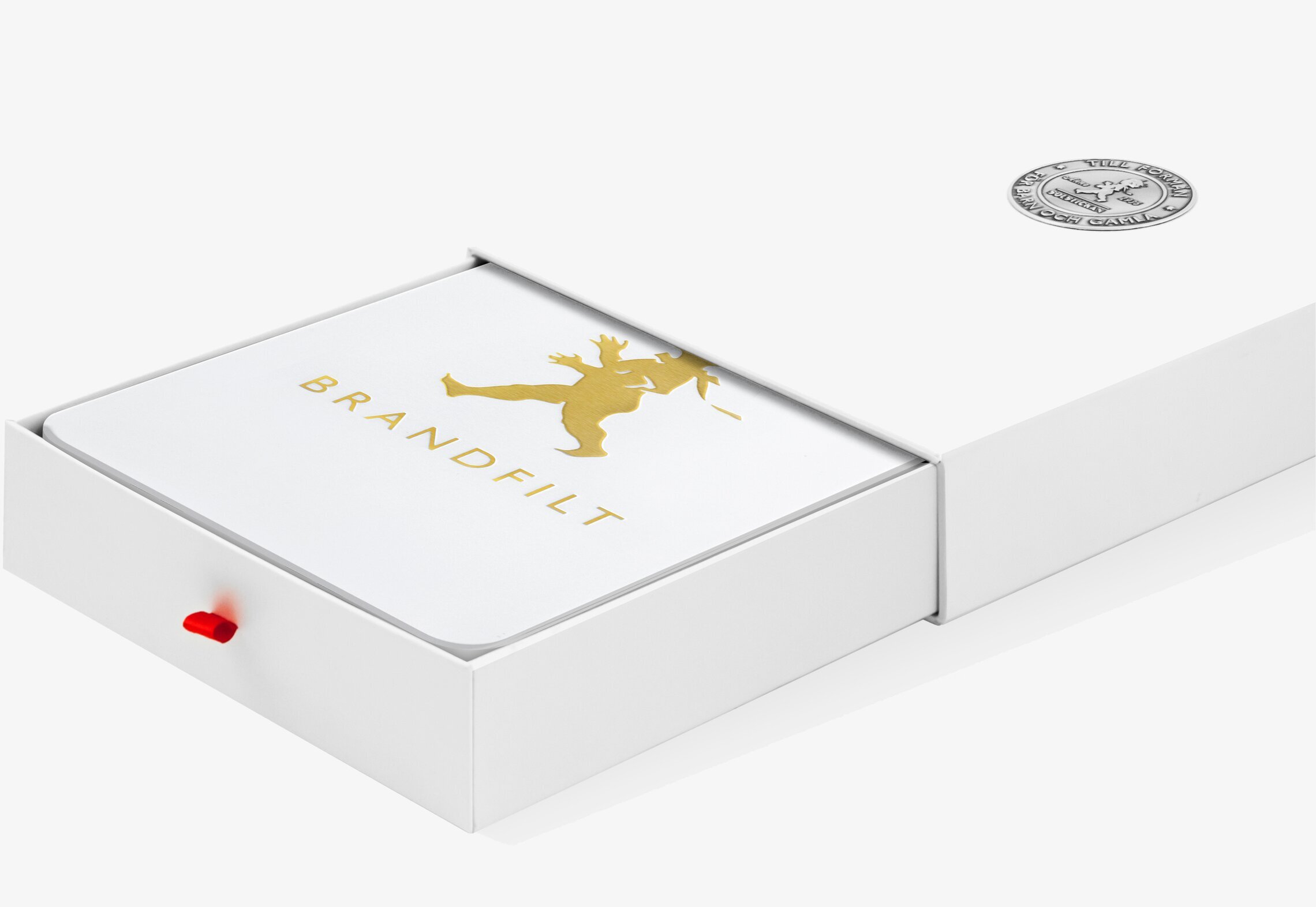 Brandfilt Vit/Guld från Solstickan i elegant vit förpackning