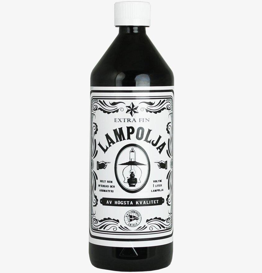Lampolja 1 Liter från Strömshaga, svart flaska med etikett