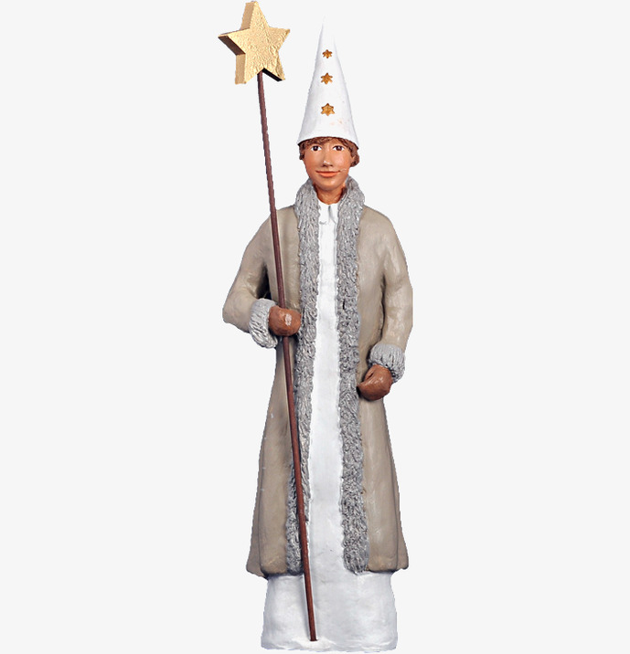 Stor Stjärngosse Stefan från Sverigealmanackan i vit dräkt