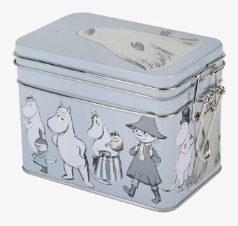 Foto av fyrkantig teburk med Muminmotiv och skisser