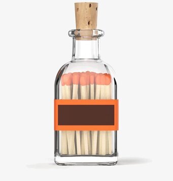 Tändstickor Liten Eld från Eldstickan i glasflaska med kork