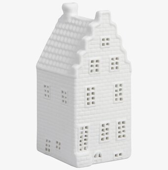 Bild av ljuslykta i form av ett holländskt kanalhus