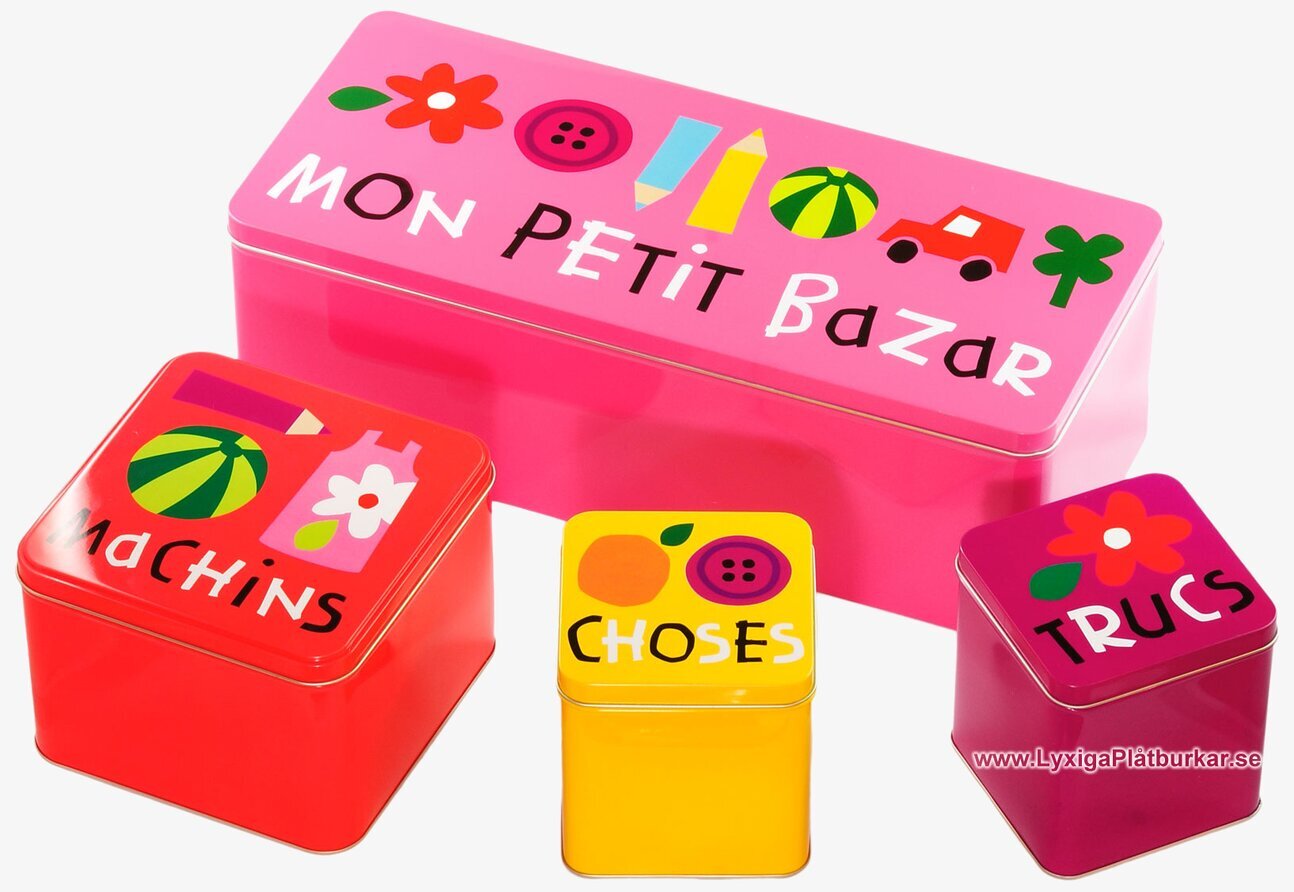 Plåtburk Alfabet rosa set från Derriére la porte, 4 burkar