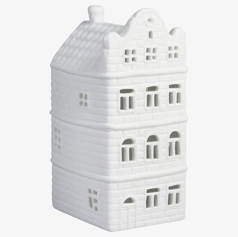 Bild av ljuslykta med kanalhusdesign i vit porslin