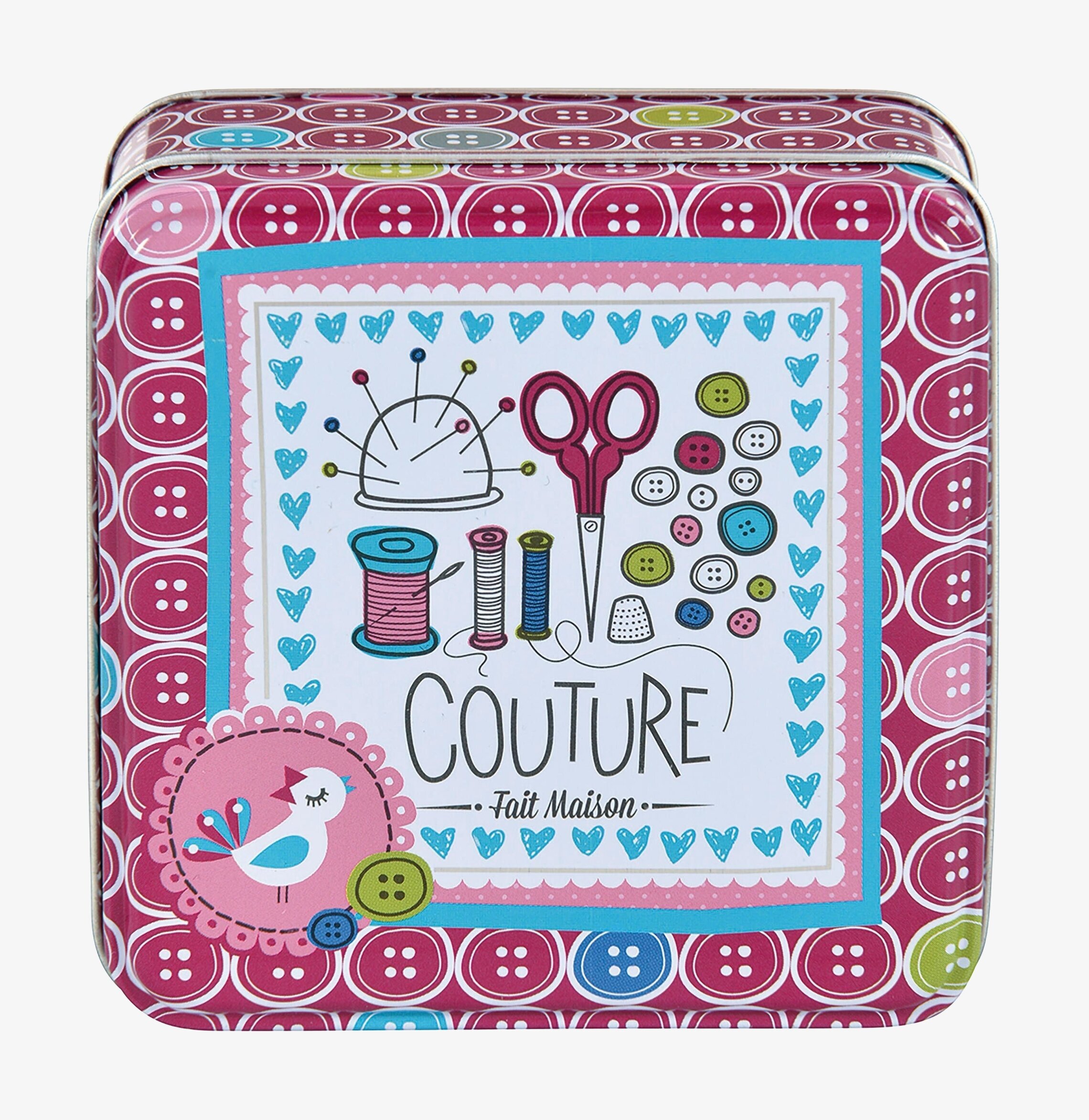 Plåtburk Sykit från Derriére la porte med färgglada knappar