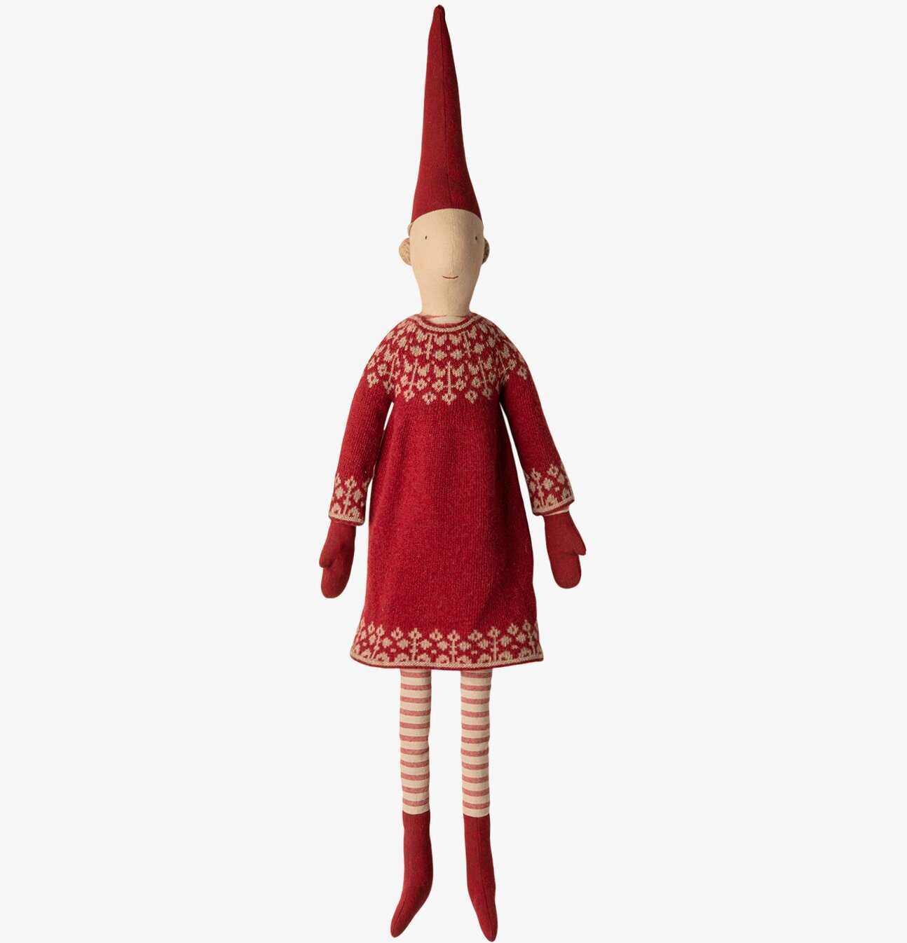Mega Pixy no 4 från Maileg i röd klänning med vita mönster