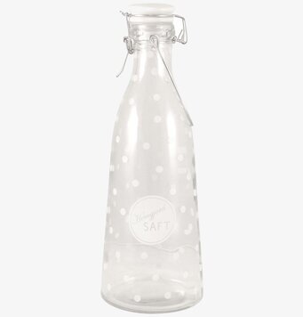 Flaska Hemgjord Saft Vit från Strömshaga med vita prickar