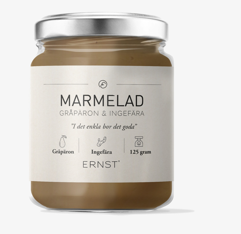 Marmelad Päron/Ingefära från Ernst i stilren glasburk