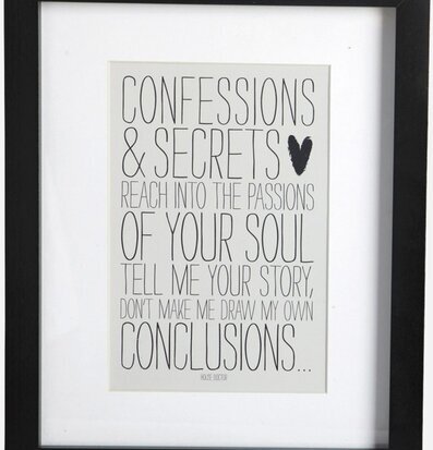 Tavla Confessions från House Doctor med text och svart ram