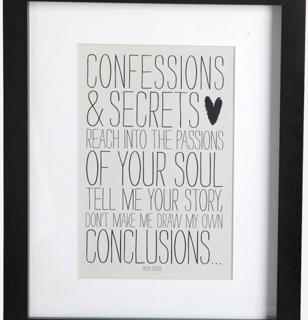 Tavla Confessions från House Doctor med text och svart ram