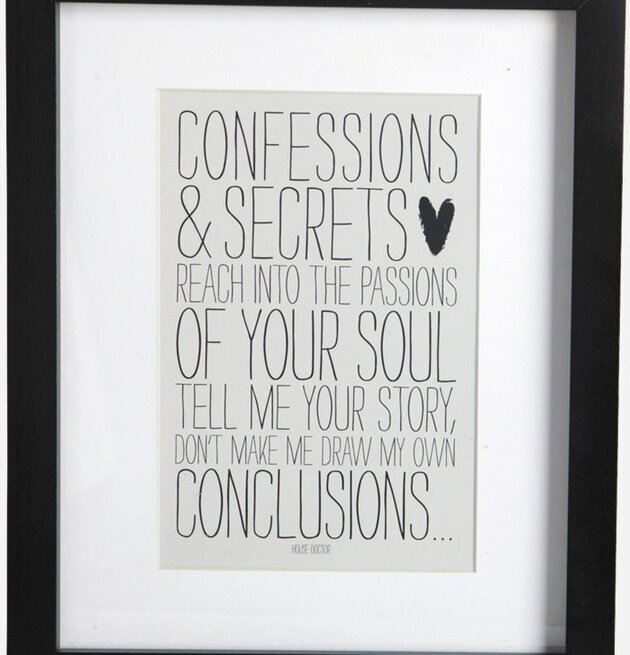 Tavla Confessions från House Doctor med text och svart ram