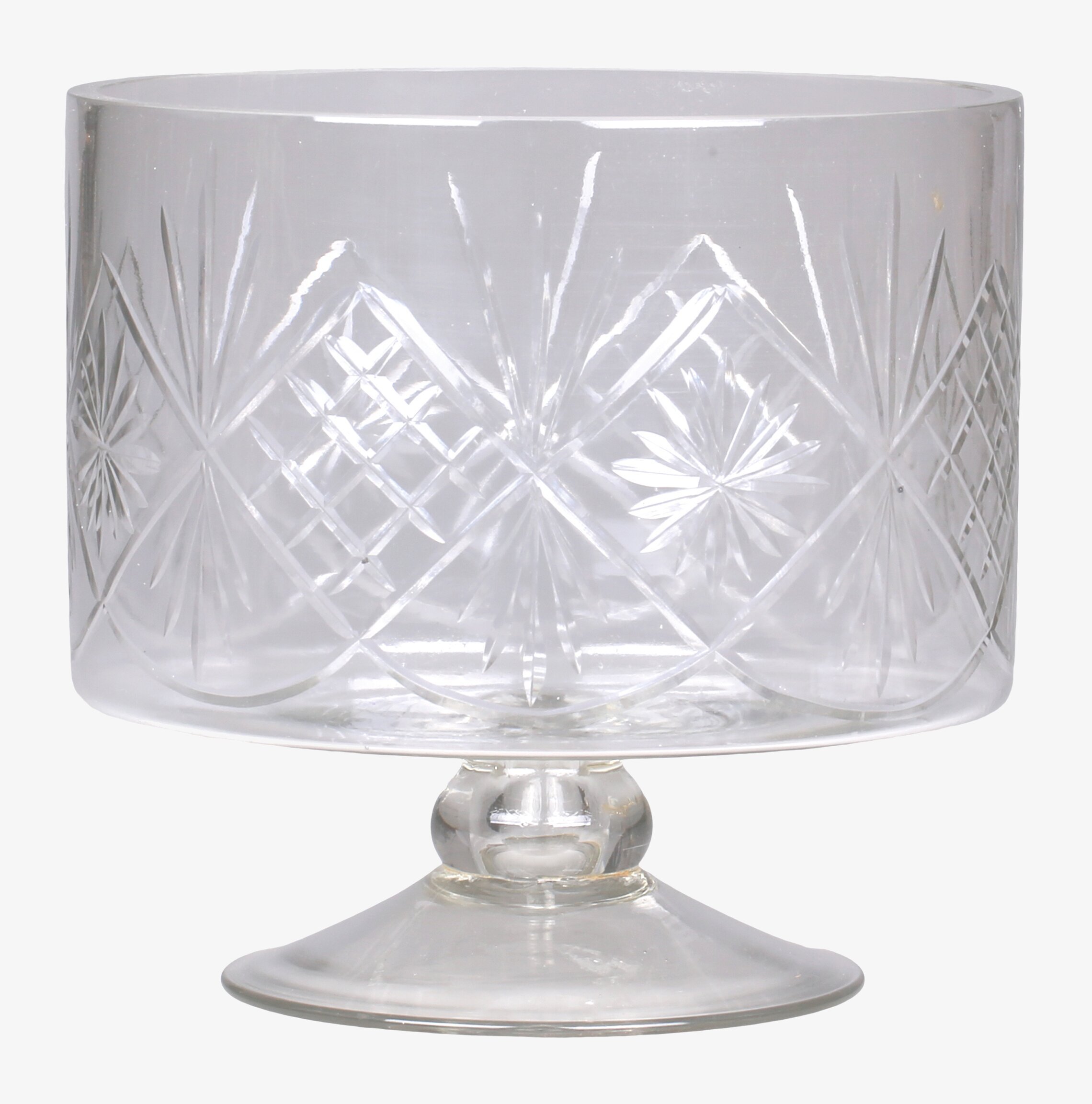 Glasskål På Fot Med slipat mönster från Chic Antique