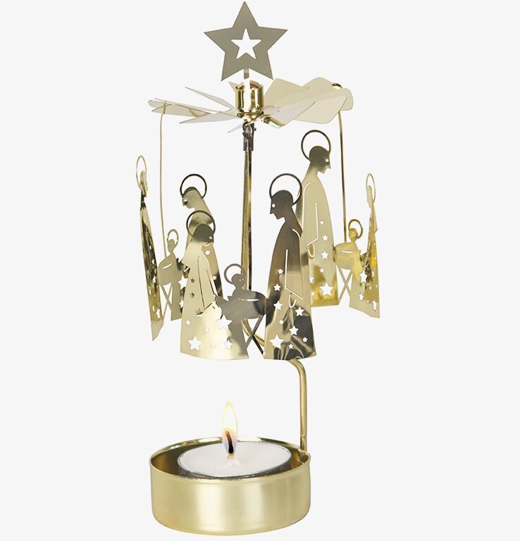 Bild av elegant änglaspel med julscen och värmeljus