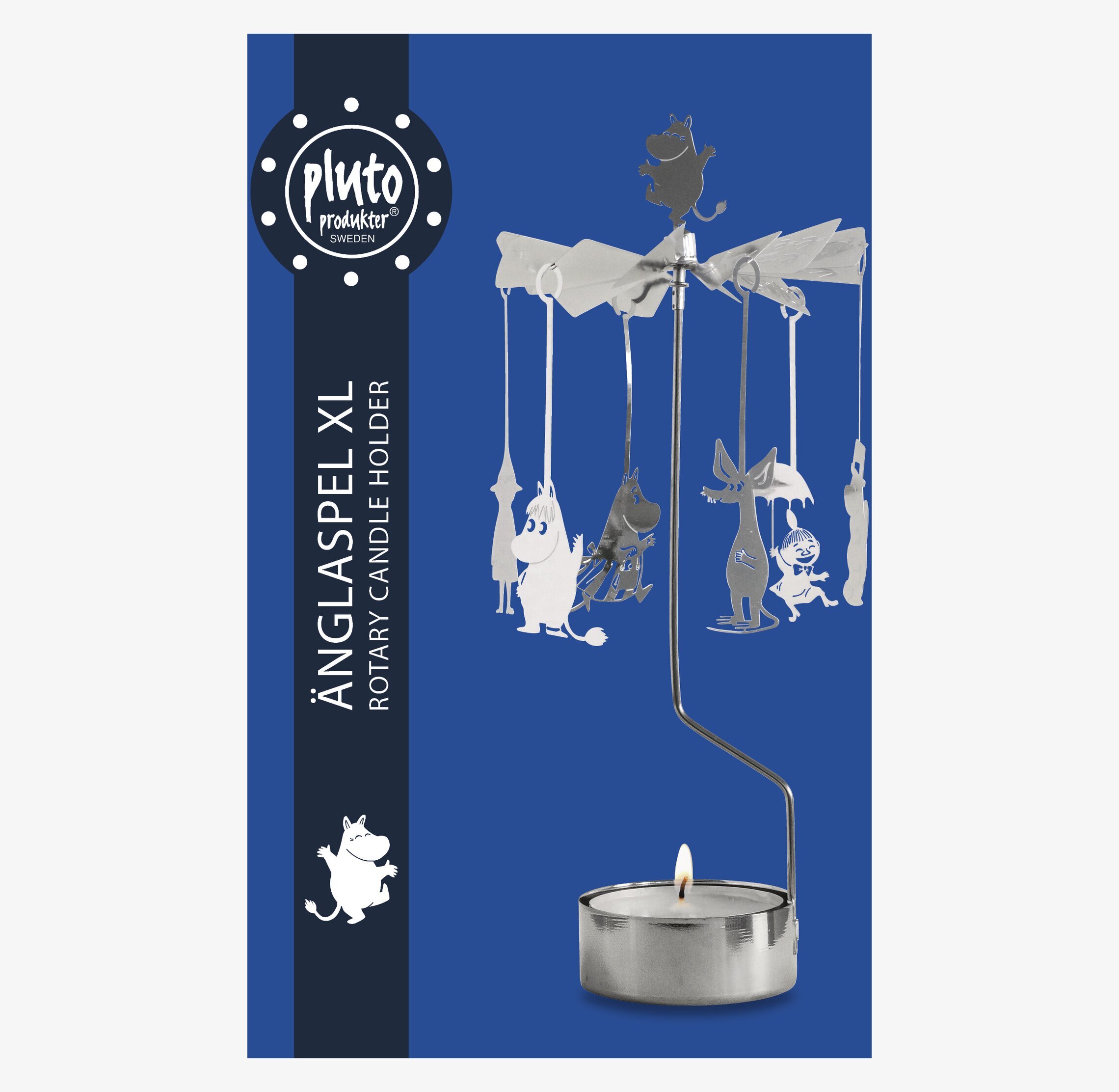 Foto av stilfullt änglaspel med Muminmotiv i silver