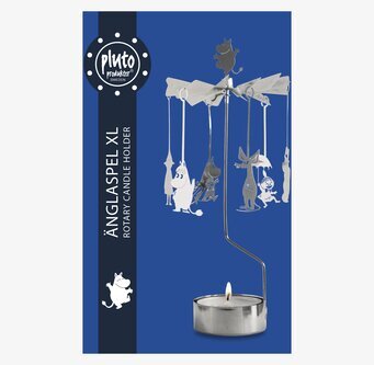 Foto av stilfullt änglaspel med Muminmotiv i silver