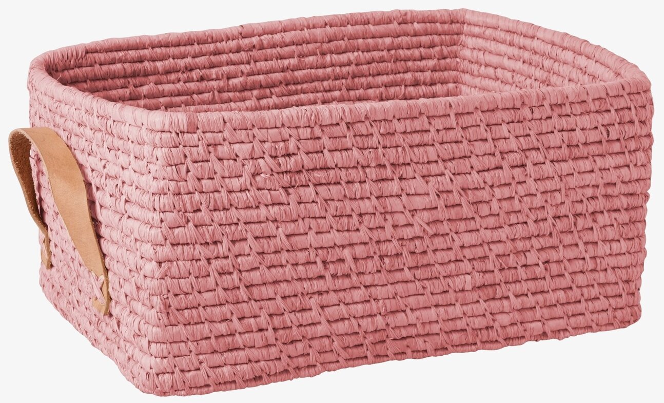 Raffiakorg Ljusrosa från Rice med handtag, rektangulär form